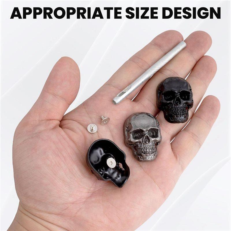 Fresh 12Pcs Skull Rivets Studs For Clothing, Gothic Style Skull Head Buttons Screws With Drilling Tool, 3D Skeleton Pins