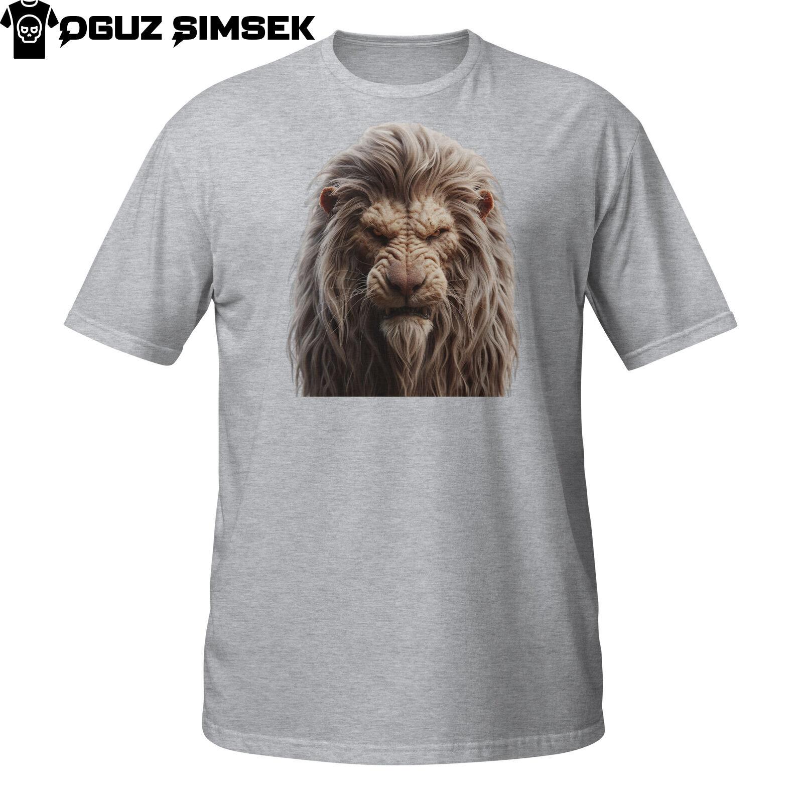 Unisex Lion Head Graphic Short-Sleeve T-Shirt Mens Womens Tees Top | Unique Wildlife Print Tee 2XL
