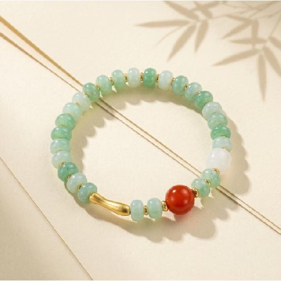 

New Chinese-style natural jadeite and southern red agate bracelet, a new fortune-bringing gift, traditional Chinese style bracelet Average Size