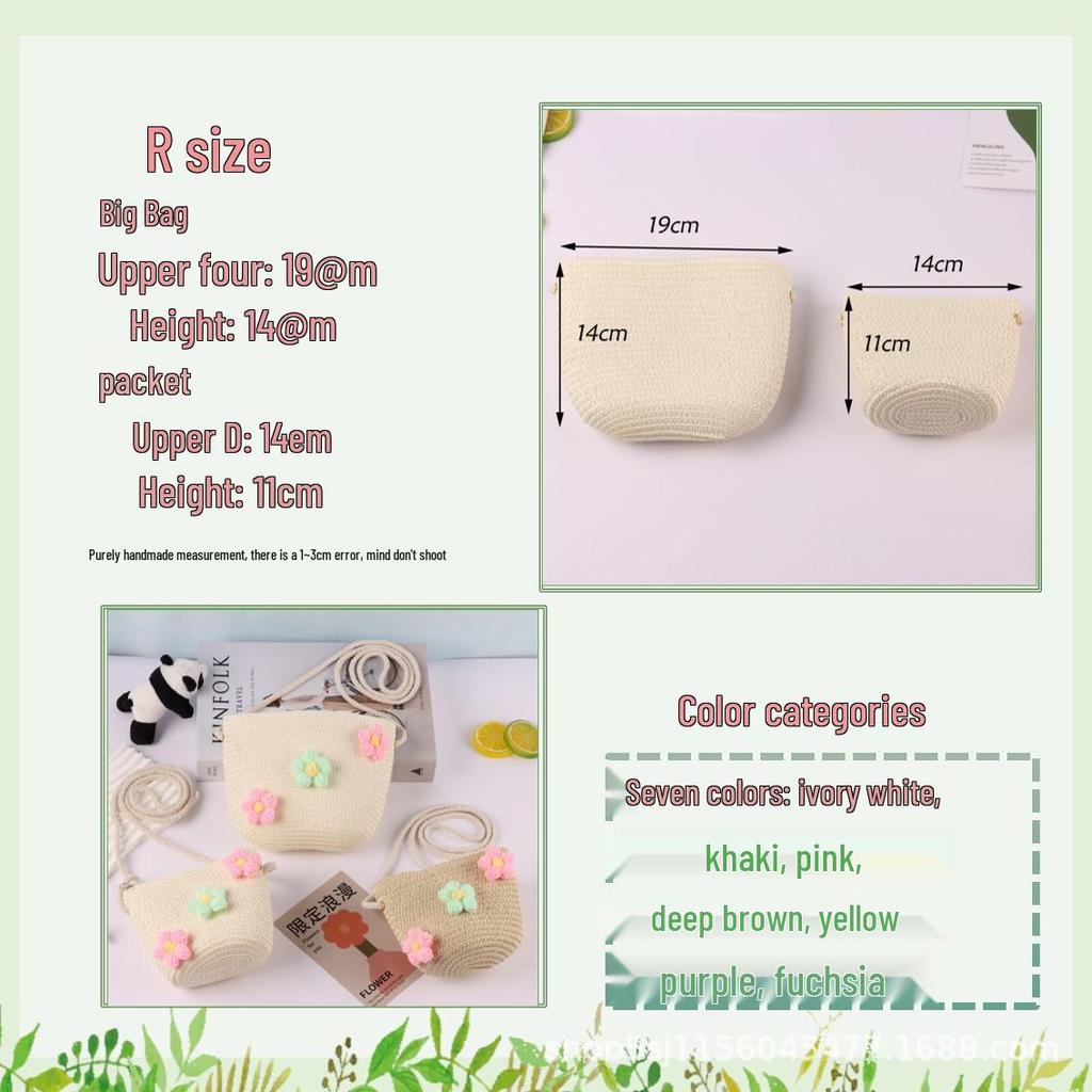 Modna pleciona torebka na ramię w stylu księżniczki, ręcznie wykonana ze słomy - Plecak plażowy dla dziewczynki