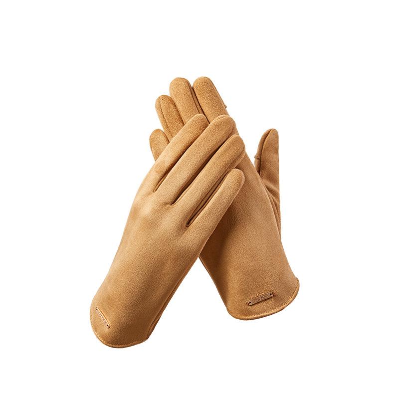 Unisex Fleece-Lined Suede Gloves for Outdoor Cycling and Driving - Cold-Proof, Touchscreen-Enabled for Autumn and Winter.