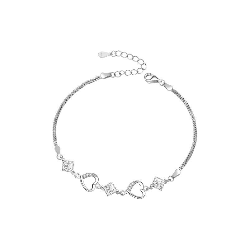 Heart To Heart Bracelet Women's Korean Exquisite Fashion Versatile Hollow Love Flash Diamond Jewelry Gift Women