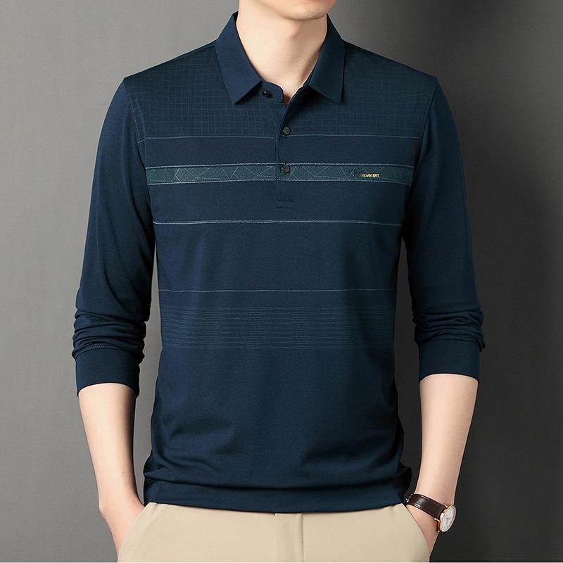 Middle-Aged Men'S Autumn Shirt Long-Sleeved Shirt Dad'S Lapel Spring And Autumn Bottoming Shirt Men'S Top