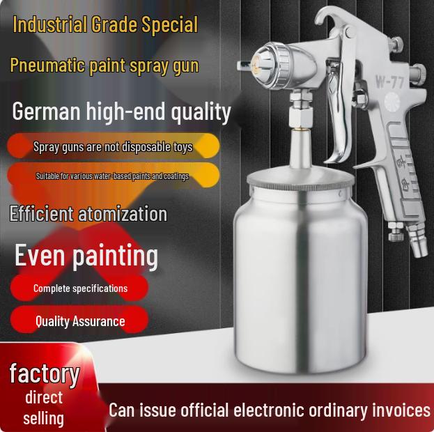 Jiyou W77 High Atomization Spray Gun for Car and Latex Paint, Large Caliber, Top and Bottom Cup Pneumatic Application