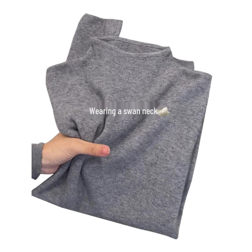 Korean Style Women's Semi-High Neck Slim Fit Pullover Knit Sweater