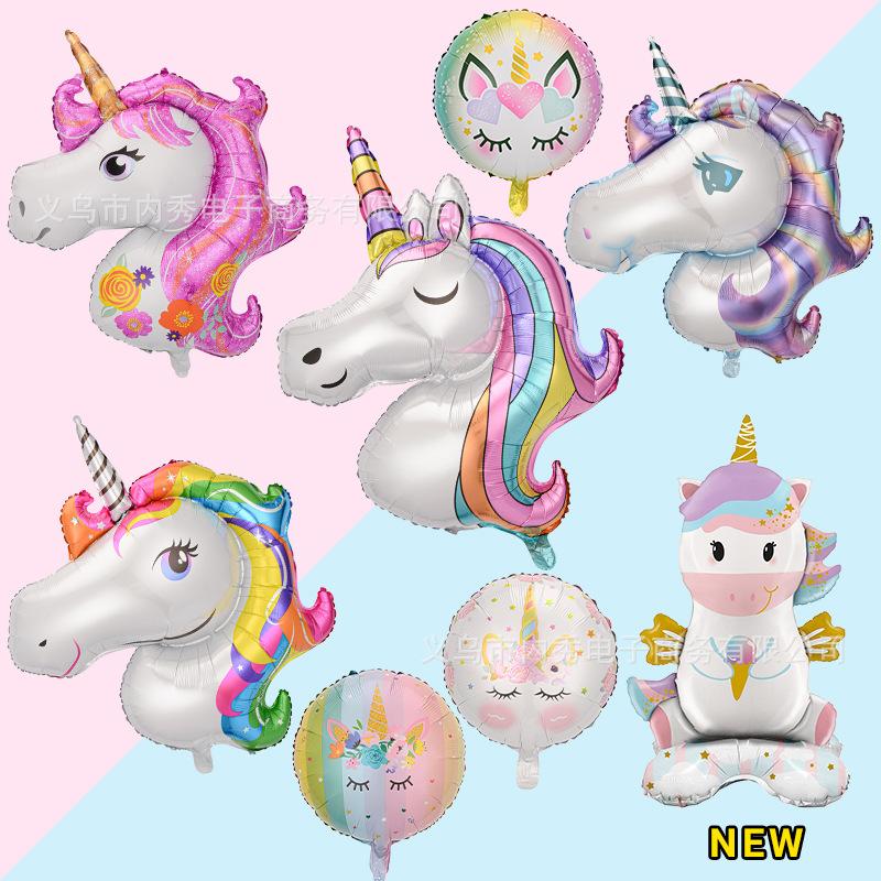 Large Unicorn Balloon Birthday Party Decorative Horse Head Balloon Closed Eyes One-Horned Horse Aluminum Film Balloon