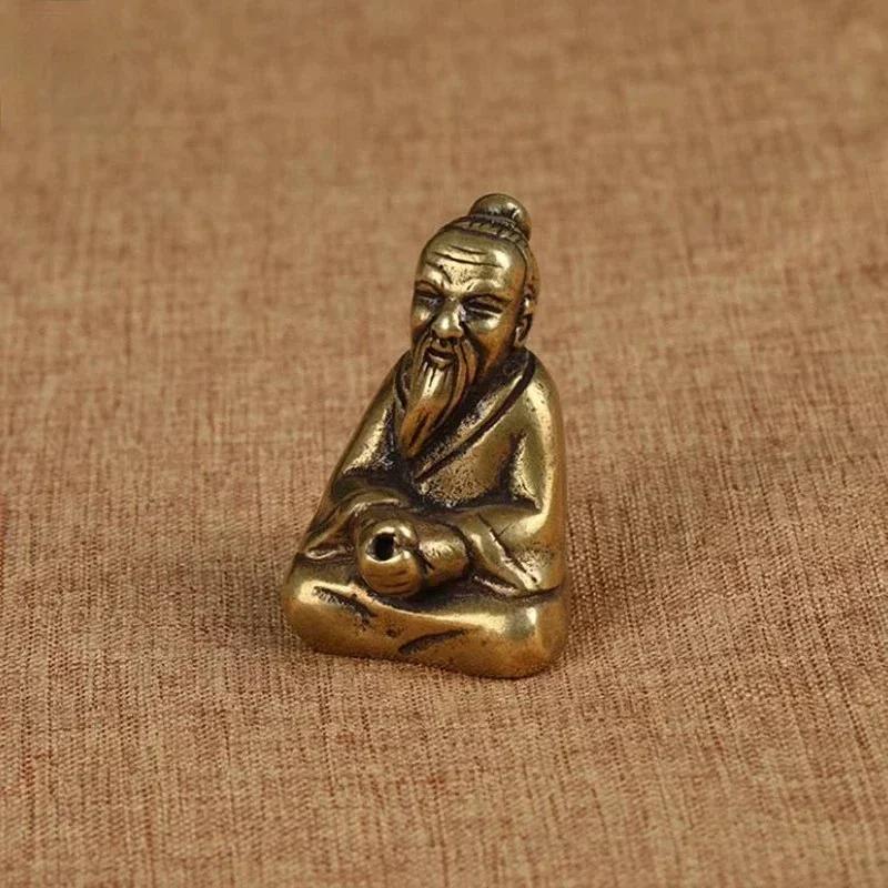 Antique Bronze Taoism Lao-Tse Soothe The Nerves Statue Pure Copper Buddha Figurines Ornaments Incense Burner Household Decor