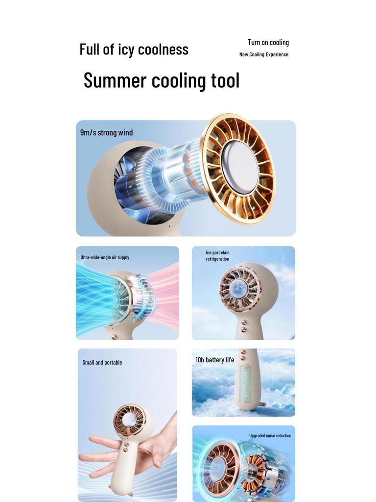 Portable Mini High-Speed USB Charging Fan with Silent Turbine and Ice Pack for Outdoor Use