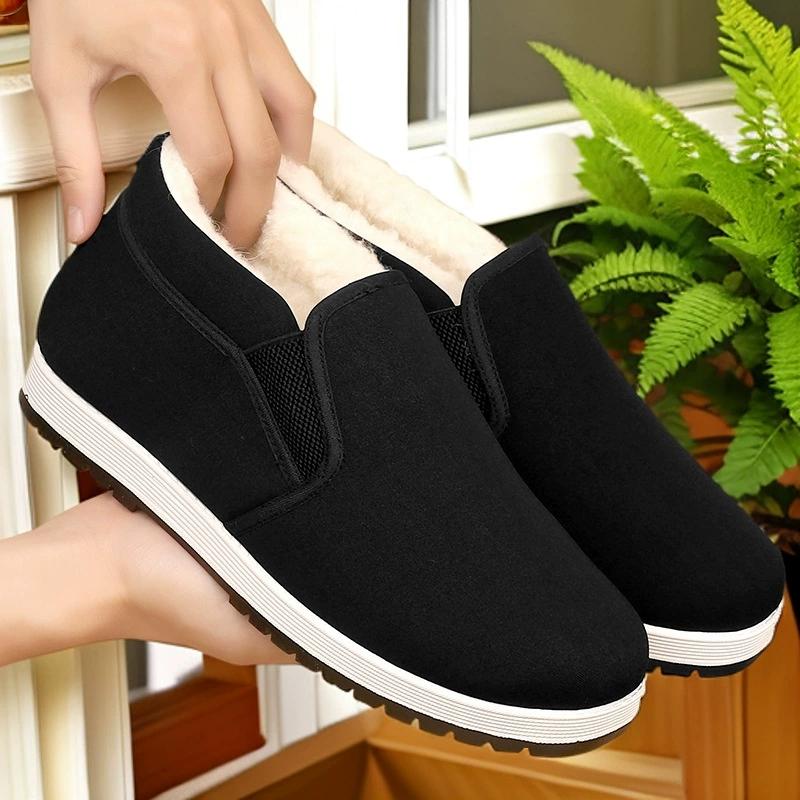 Winter Men's Old Beijing Cloth Shoes Non Slip Solid Color Fleece-Lined Thickeneded Cotton Shoes High Top Warm Casual Cotton Shoes