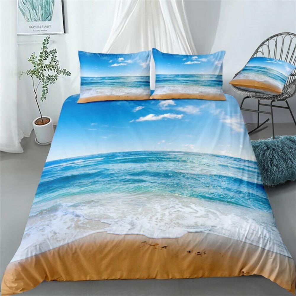 3D Seascape Muster Bettwäscheset Stranddruck Bettbezug Kissenbezug Jugendliche Einzelbett Bettwäsche Geschenk