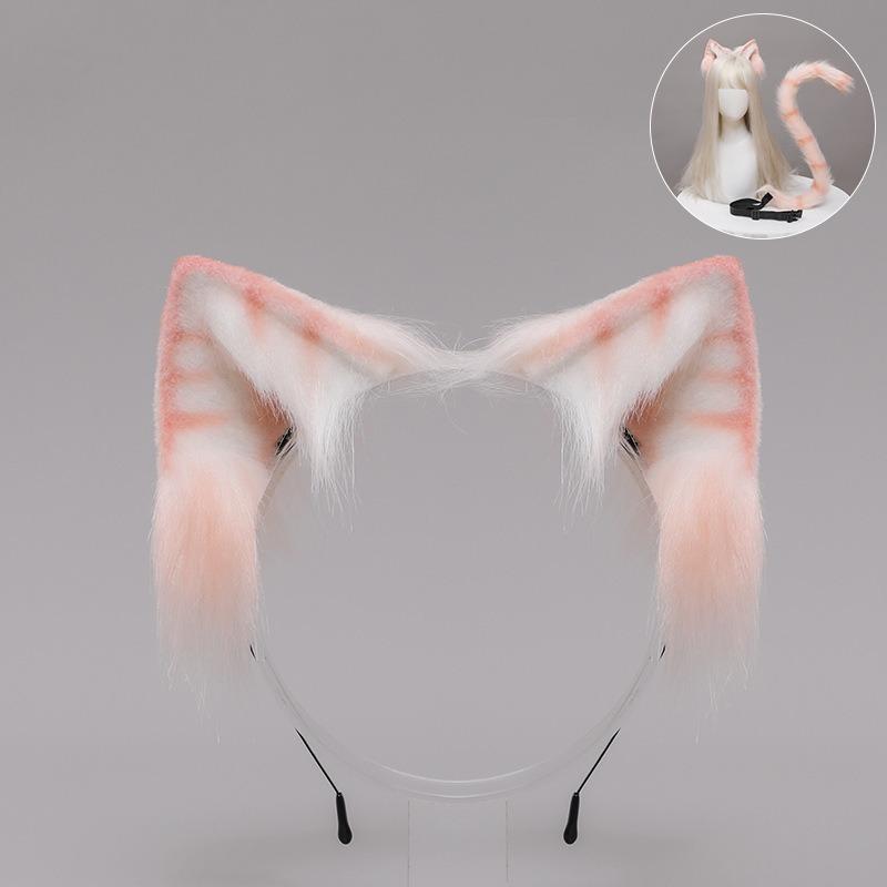 Three Flowers Orange Cat Ears Animal Ears Headband Handmade Plush Lolita Cat Ears Kc Comic Show Cat Lady Cos Cat Tail Set