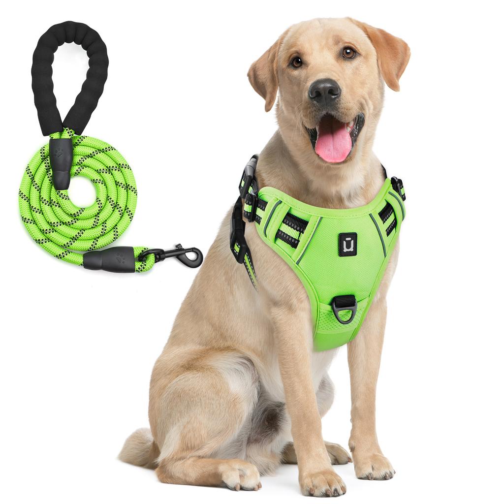 Dog Harness and Leash Combo, Escape Proof No Pull Vest Harness, with 5 Feet Leash, Reflective Adjustable Soft Padded Pet Harness