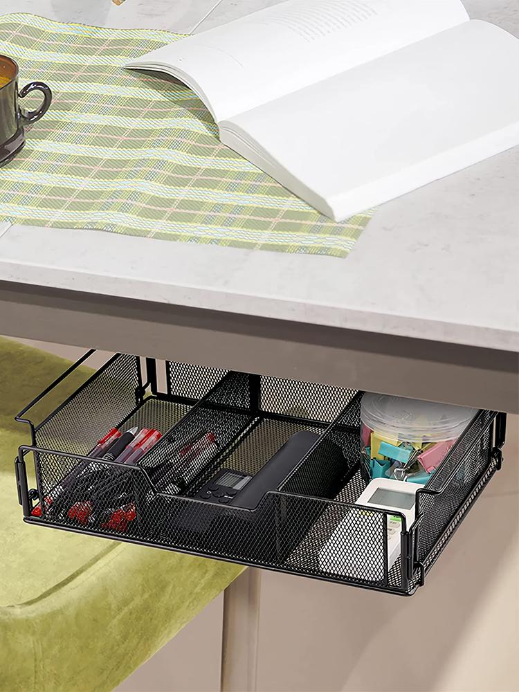 Under Desk Storage Desk Drawer Under Table Tray Basket Hanging Storage Rack Stationery Tool Storage Partition Storage Rack
