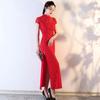 Vintage Chinese Cheongsam Retro Long Fork Cheongsam Elegant Lace Cheongsam  Costume