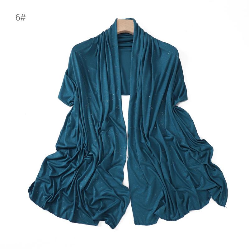Plain Glitter Shimmer Modal Jersey Hijab Shawl Winter Elastic Muslim Ramadan Scarf Maxi Wrap Snood Stole Foulards Sjaal 175*55Cm