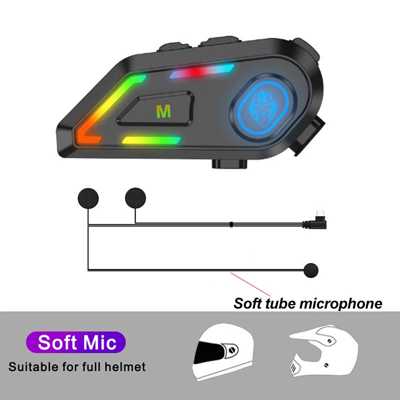 RGB Flash Colour Light Motorcycle Helmet Headset BT5.3 1000mAh Battery Waterproof Wireless Headphone with Micrphone Earphone