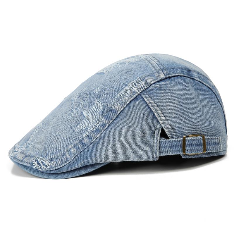 Washed Denim Forward Beret Hat For Women Visors Sun Protection Casual Vintage British Style Cap For Men Gift Latest Summer Blue