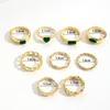 Retro Imitation Emerald Love Ring, Creative Peach Heart with Diamond Hollow Chain Ring Nine-piece Set for Women