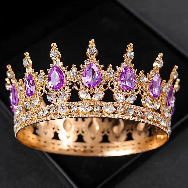 Full Round Crown Headwear Colorful Baroque Retro Full Diamond Jewelry Wedding Dress Accessories Crown Bride's Crown
