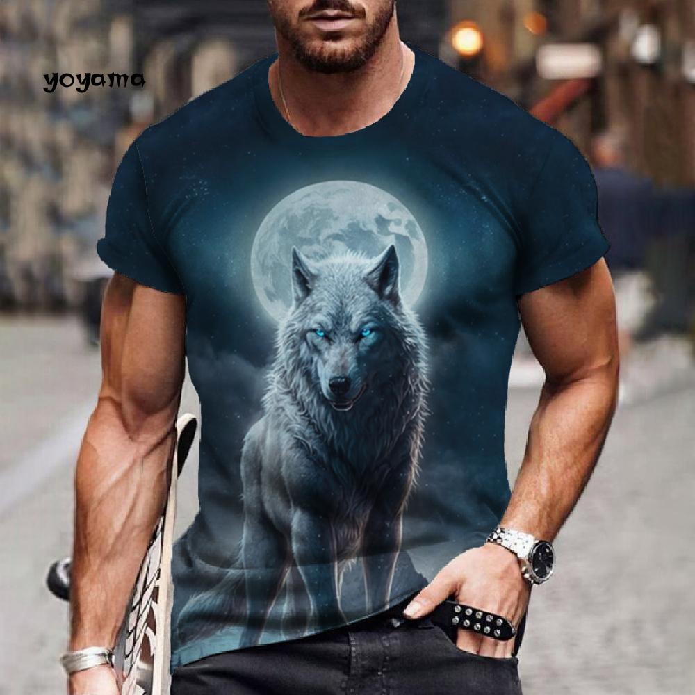 

Летний топ с круглым вырезом и 3D-принтом свирепого волка, модная повседневная мужская футболка с короткими рукавами S