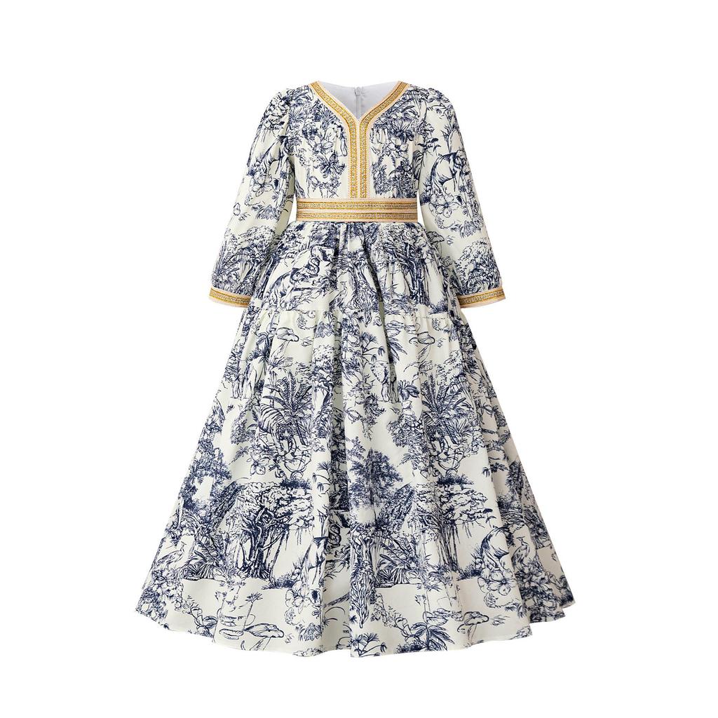 Middle East Cross-Border Pleated Evening Dress for Little Girls - Hot Stamped Princess Party Robe