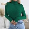 Damski sweter bazowy z wysokim kołnierzem Elastyczna oddychająca tkanina Jednolity kolor Dzianinowy pulower Styl leniwy Długi rękaw Dopasowany sweter