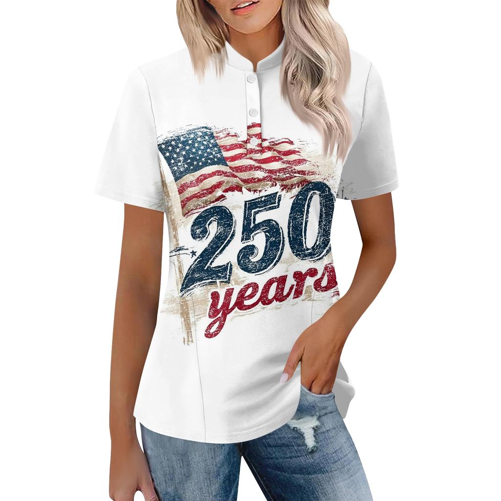 Women's Casual Polo Shirt Short Sleeve Loose Fit Button Up Top with Butterfly and Rose Print Suitable for Everyday Wear