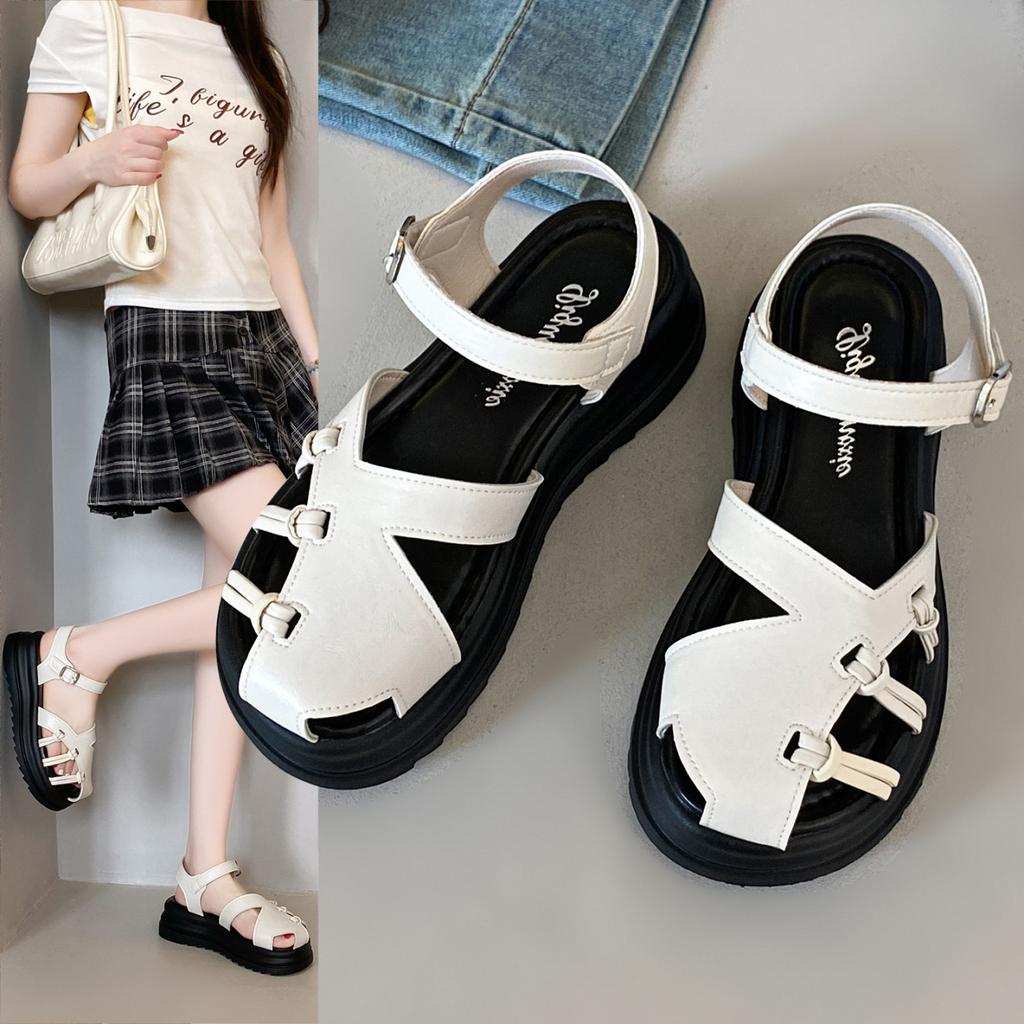 2025 summer new French soft-soled bag head sandals versatile Roman shoes girls wear beach sandals