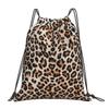 Leopard Cheetah Print Drawstring Backpack Women Men Lightweight Foldable Sport Gym Sackpack Portable Training Storage Sackpack