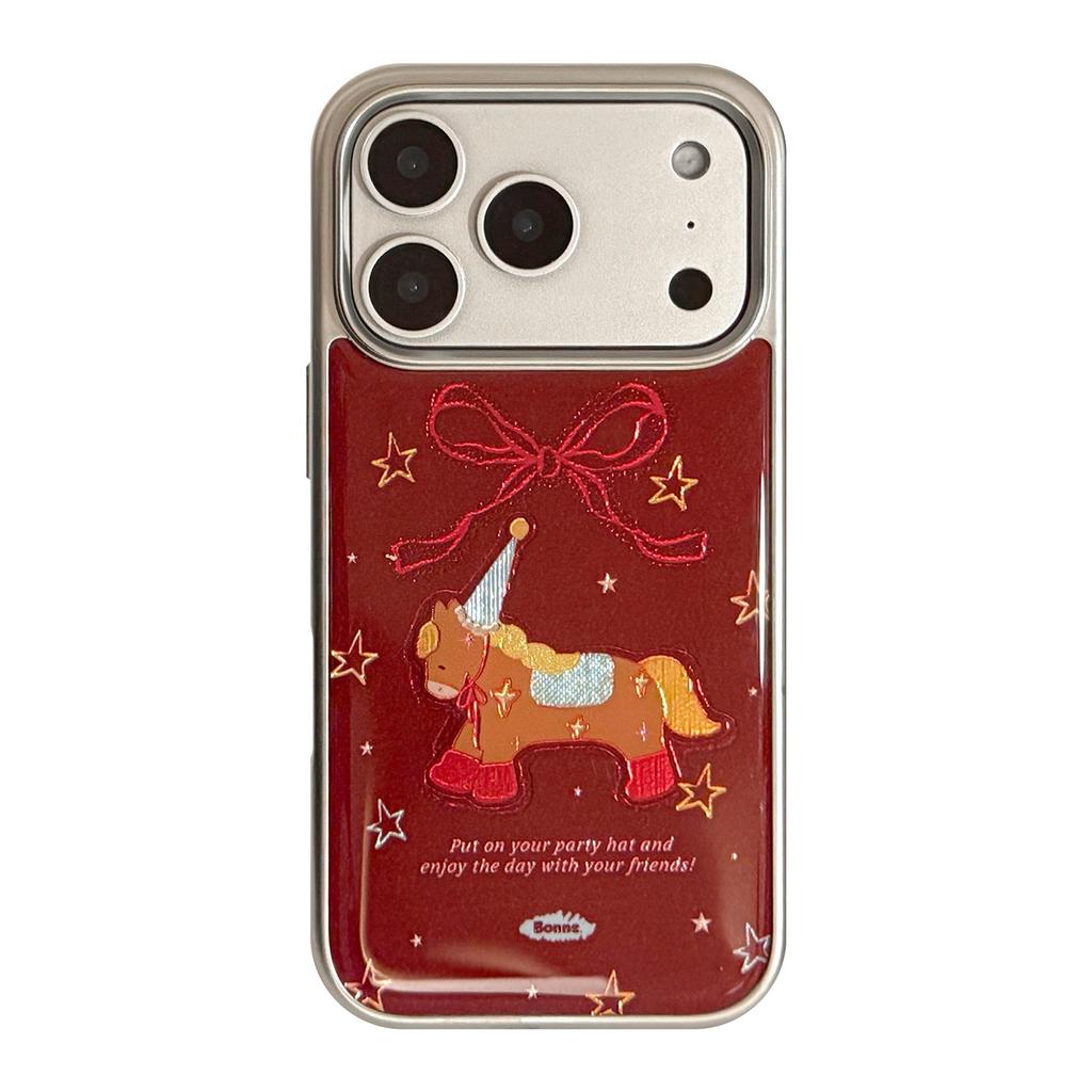 Electroplated Gilt Pony Iphone17promax Mobile Phone Case 13 Festive Red 16 Apple 17 and Other Models