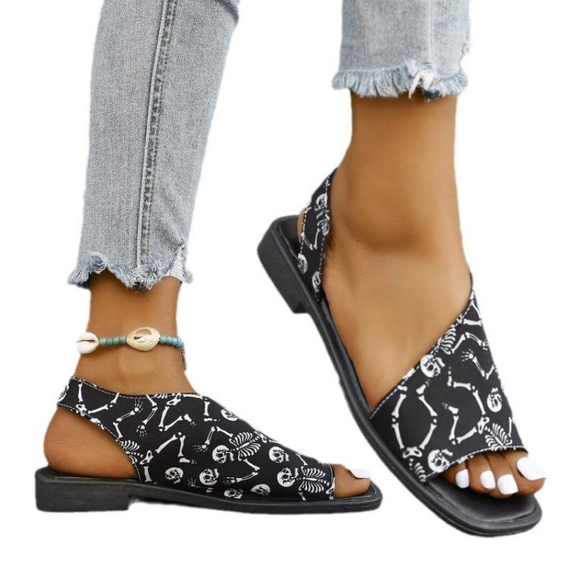 New Women's Casual Shoes Flip-flops Flat-bottomed Large-sized Square-toed Square-heeled Slippers
