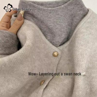 Damen Strick-Baselayer-Top mit halbem Stehkragen und Fleece-Futter