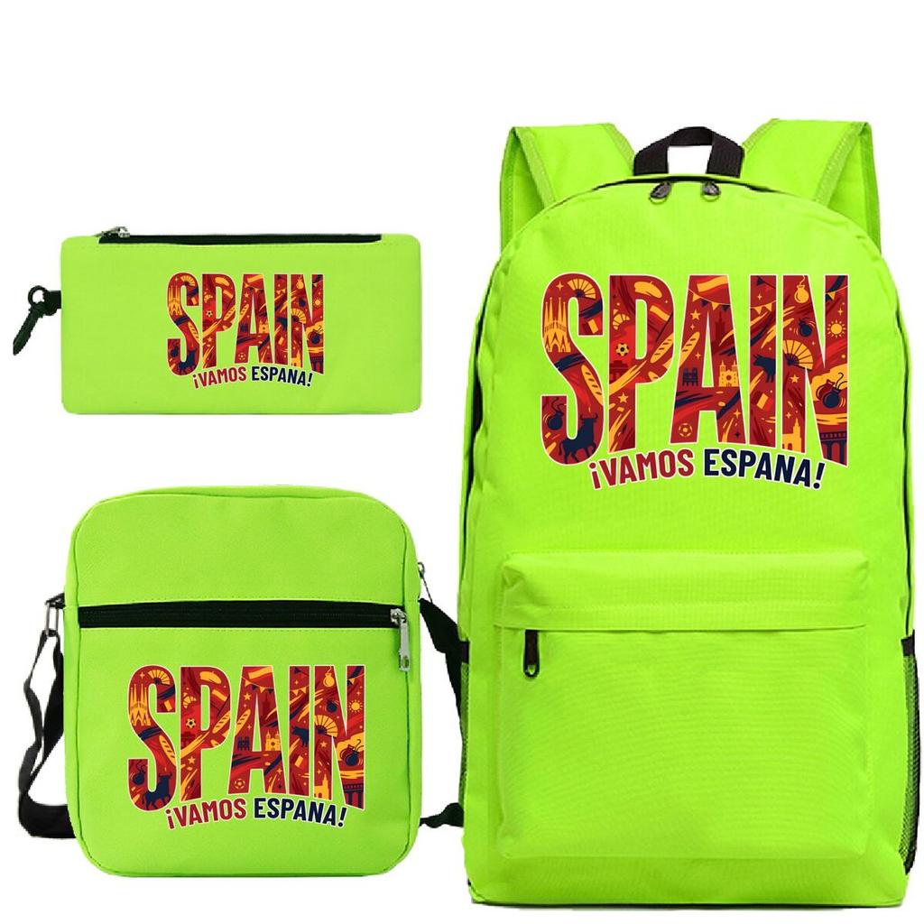 "¡VAMOS ESPAÑA" Spain Themed 3Pc Backpack Set Boy Girl Student Fashion Mini Crossbody Bag and Pencil Case Suit Unisex Mochilas