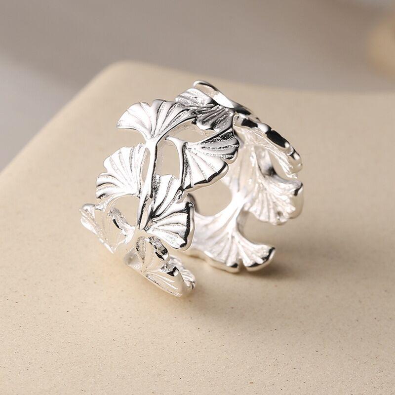 New Fashion Wide Face Ginkgo Leaf 925 Silver Personality Niche Design Selling Exquisite Opening Rings TYB235