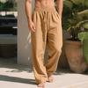 Mens Linen Wide Legs Pants Summer Solid Color Loose Casual Pants Breathable Drawstring Elastic Waist Straight Trousers with Pockets