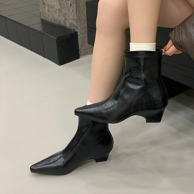 Fashion Fashion Pointed Toe Ladies Modern Short Boots Zippers Female Low Heel Women Ankle Stretch Boots Pumps Shoes