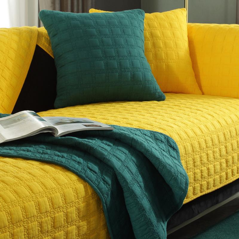 Tissu Universel en Coton pour Coussin de Canapé Toutes Saisons Antidérapant Simple Moderne Double Face Lavé Coton Pur Housse de Canapé Serviette Dossier 70*70cm