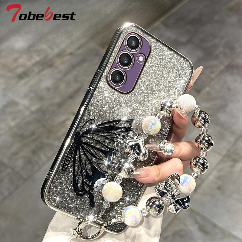 

Laser Butterfly Glitter Plating Bracelet Case For Samsung Galaxy A13 A23 A33 A53 A73 A12 A22 A32 A52 A72 A52S 4G 5G Cover A72 5G серебряный