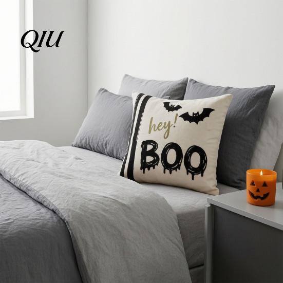 Washable Decorative Pillow Covers Halloween Ghost Cushion Cover, Spooky Skull Throw 18x18 Cases Inch Case for Living Room Sofa Couch Decor Farmhouse