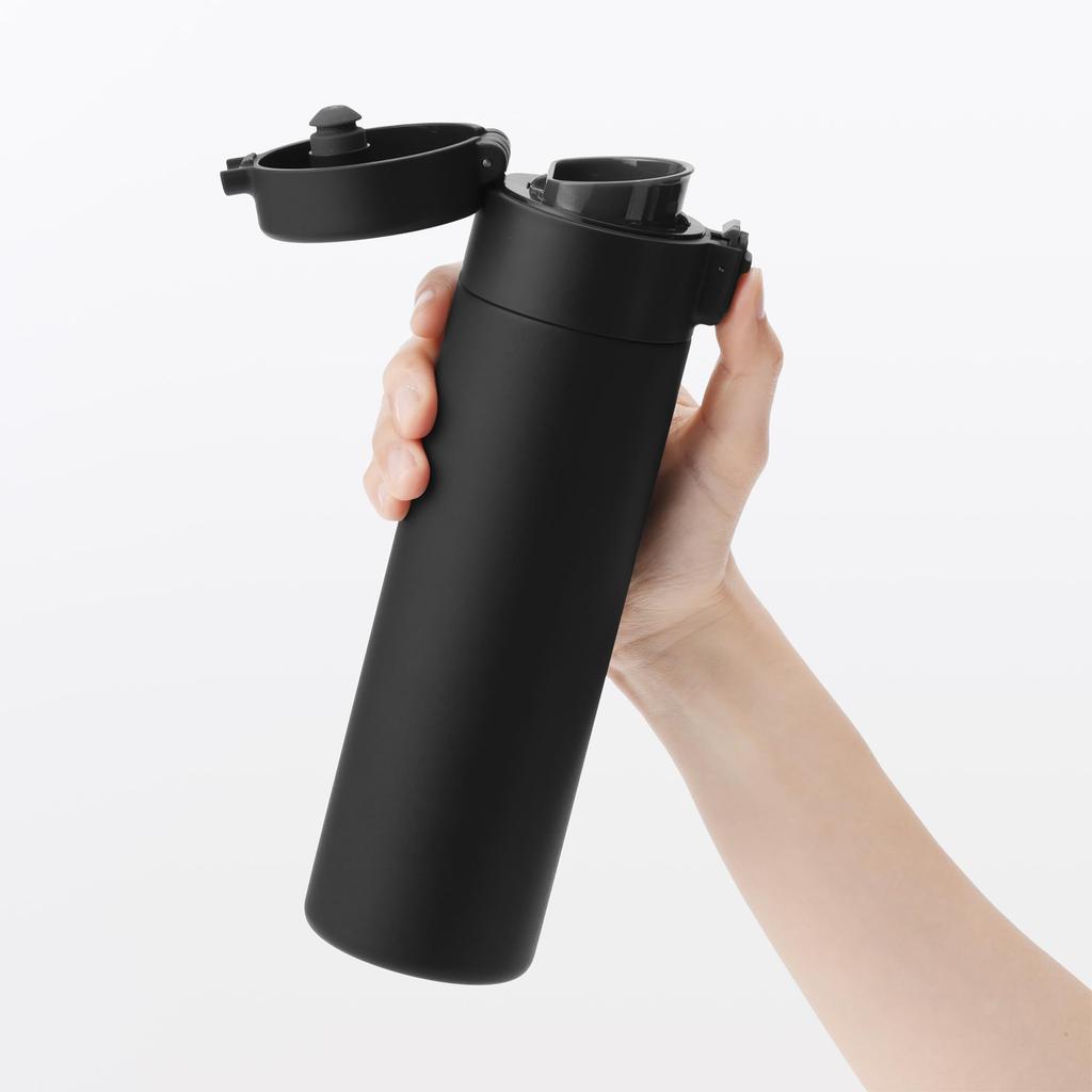 MUJI Vacuum Insulated Insulated 76049135 Bottle, One-Touch Type, 500mL, Black,