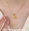 Adjustable Titanium Steel Heart-Shaped Necklace with Bear Pendant: European & American Retro Style