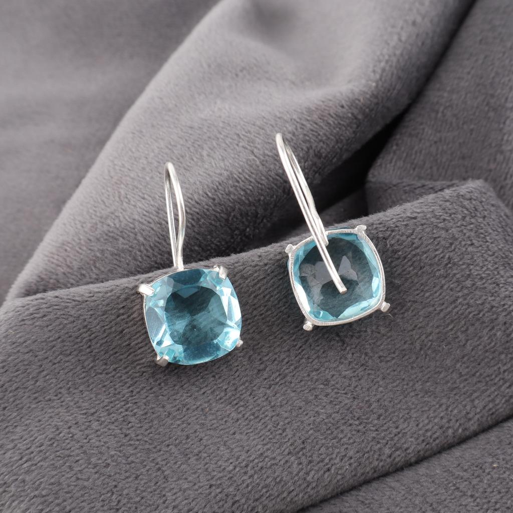 Sky Blue Topaz Gemstone Earrings, Handmade Gorgeous Jewelry, 925 Solid Sterling Silver Jewelry, Bohemian Earrings For Wedding Gift