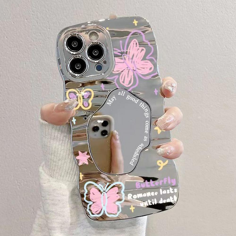 

Зеркальный чехол для телефона для iPhone 16 11 13 14 для 16 Pro 12 13 15 16 Pro Max для Samsung A15 A16 A35 A55 Милый чехол для телефона с облаком, цветком и щенком с гальваническим покрытием iPhone 16 серебряный