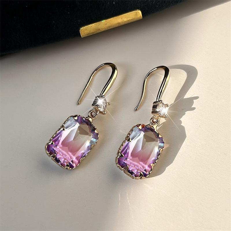 Cute Female Red Green Rainbow Drop Earrings Luxury White Crystal Earrings Yellow Gold Color Wedding Earrings For Women