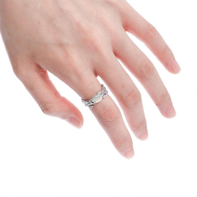 Unique 925 Sterling Silver Fashion Ring With Geometric White Agate For Modern Women