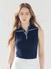 LORDLOAR Ribbed Contrast Collar Sleeveless Knit Navy