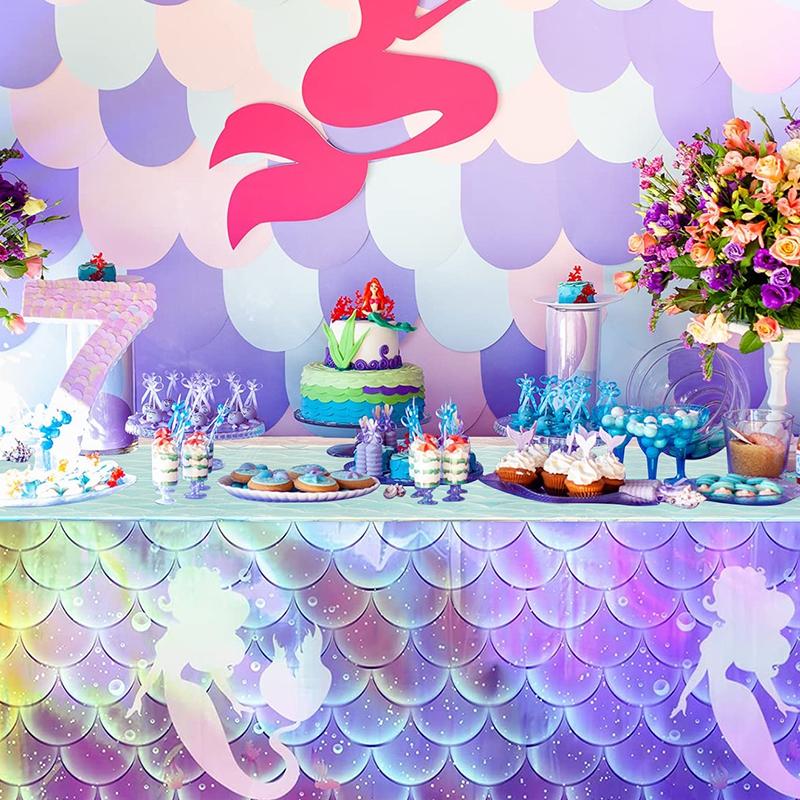 Mermaid Iridescence Plastic Tablecloths,Mermaid Laser Table Cloths for Girls Birthday Wedding Disco Mermaid Themed Party Decor