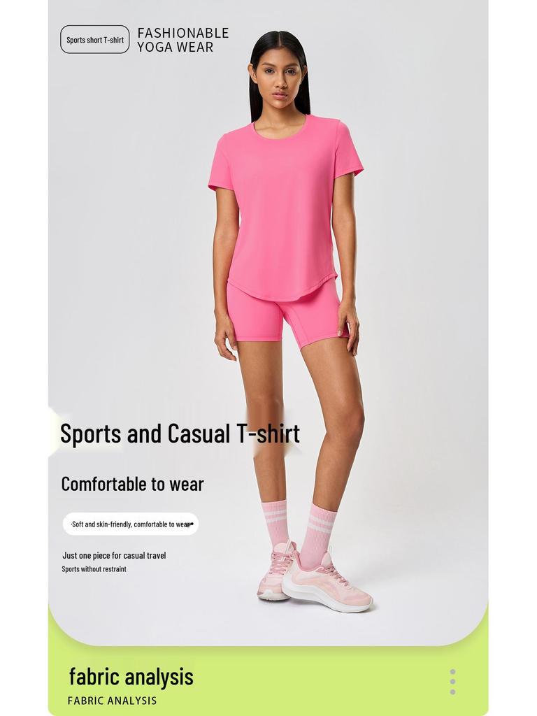 Women's Spring-Summer Yoga Short Sleeve T-shirt - Casual, Breathable, Loose-Fit for Running and Fitness