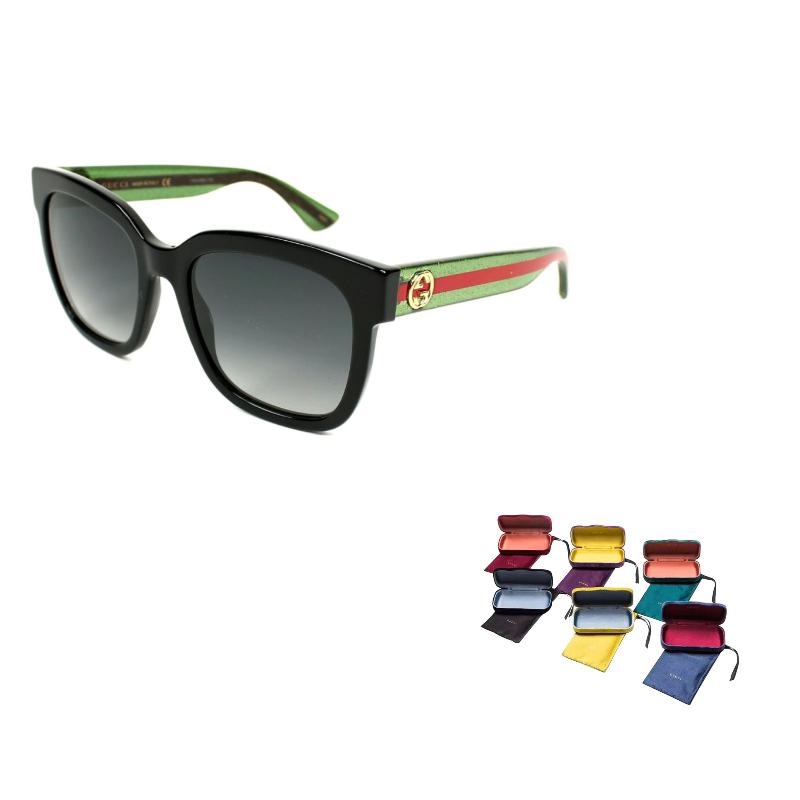 Gucci Quadratische Sonnenbrille Damen Sonnenbrille Schwarz Grün Rot GG0034SN-002 Dust Bag+Eyeglass Case (Random Color) gray