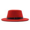 European and American new flat-brimmed flat-top hat woolen top hat women's fashion black belt jazz hat Panama hat